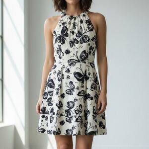 Jessica Simpson Black and White Butterfly Halter A-Line Dress    Size 6